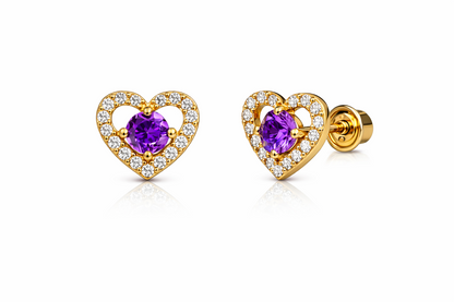 14k Solid Yellow and White Gold Heart Stud Earrings