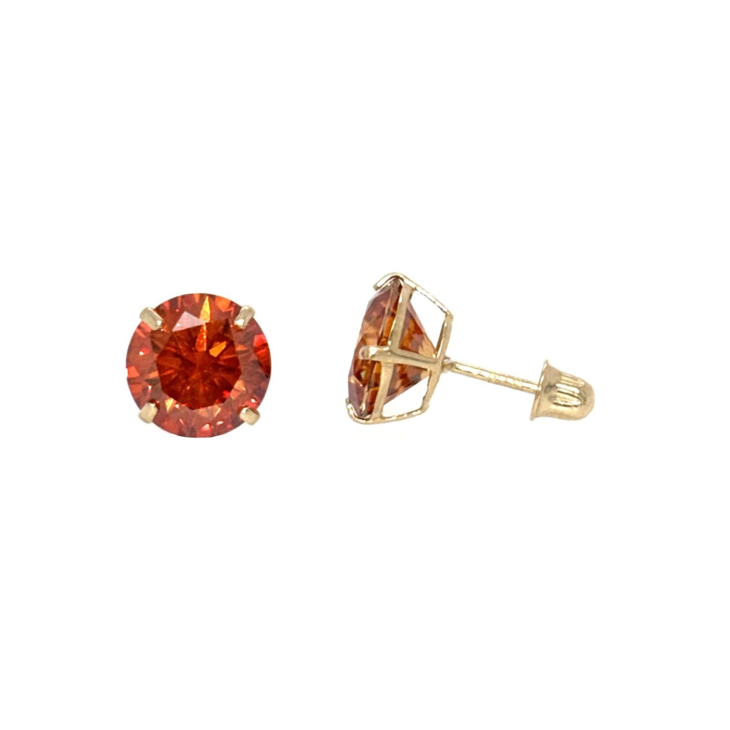 14K Gold GRA Certified D-VVS1 Round Orange Moissanite Screw Back Studs Earrings