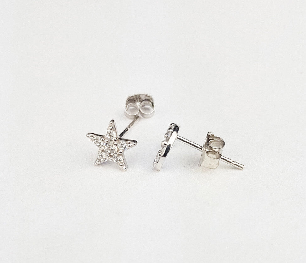 14K Yellow or White Gold CZ Star and Moon Earrings with Push Backs