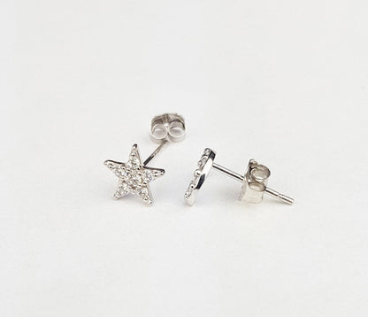 14K Yellow or White Gold CZ Star and Moon Earrings with Push Backs