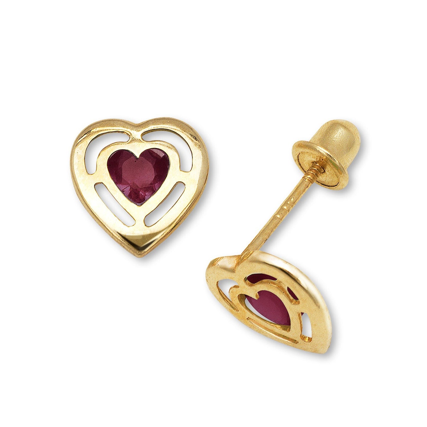 14k Yellow & White Gold CZ Open Heart Stud Earrings for Women