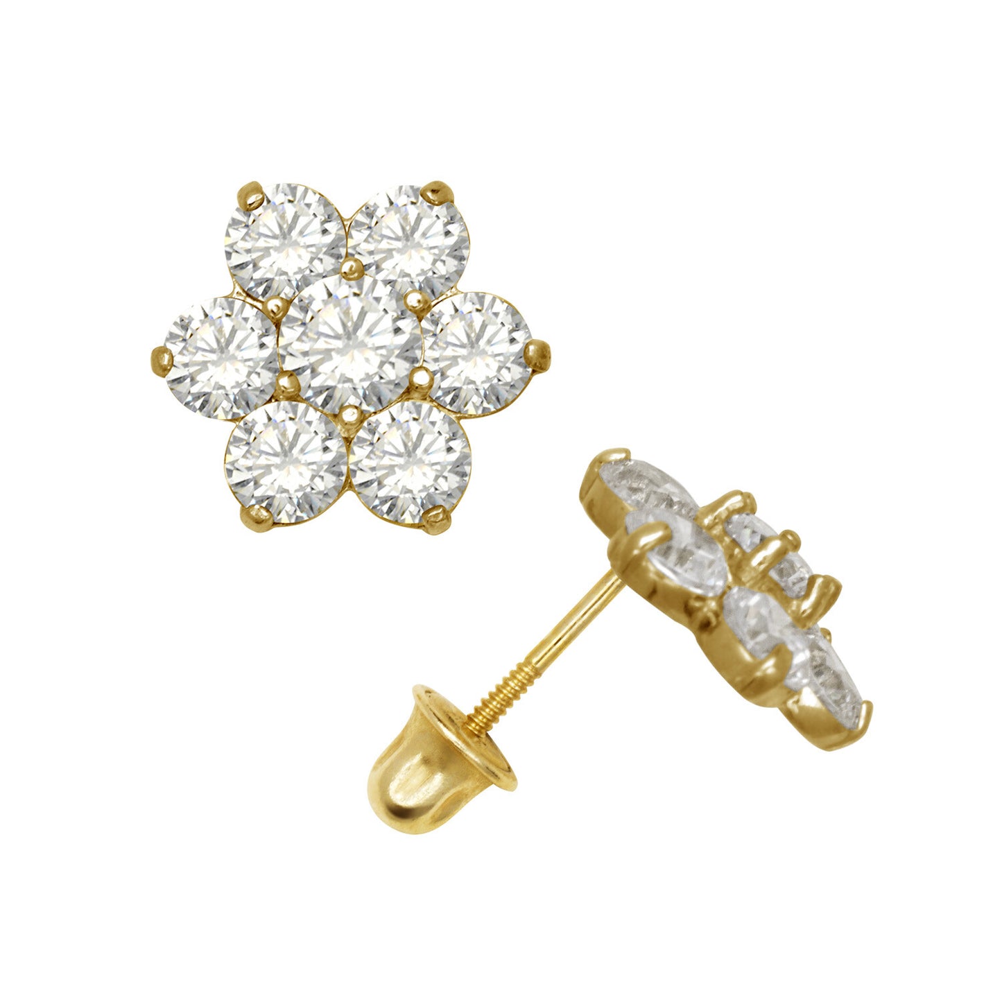 14k Yellow Gold Flower CZ Stud Earrings