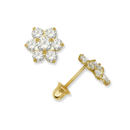 14k Yellow Gold CZ Flower Birthstone Stud Screw Back Earrings