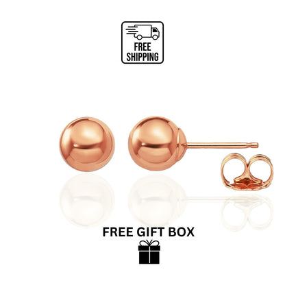 14k Rose Gold Round Shaped Ball Stud Earrings for Women