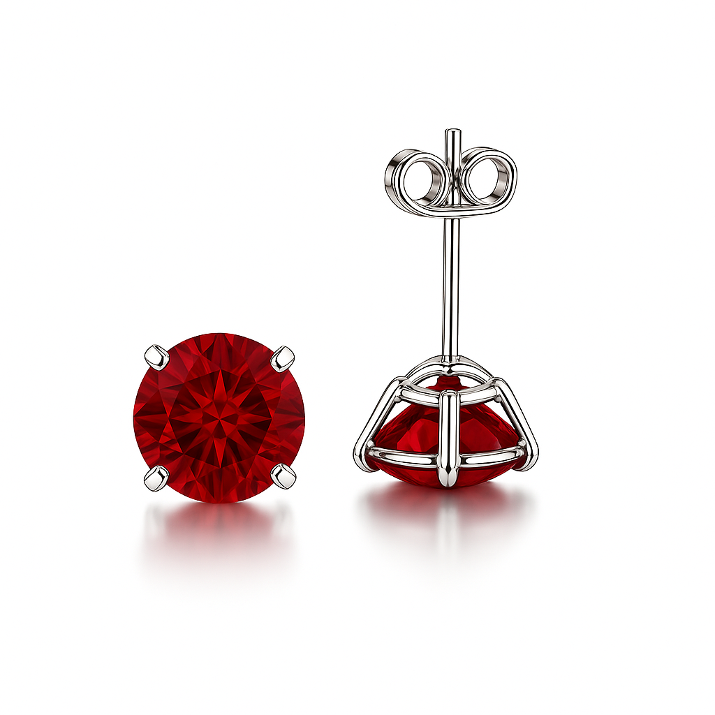14K Solid White Gold 6mm Round Birthstone Stud Earrings with Push Back
