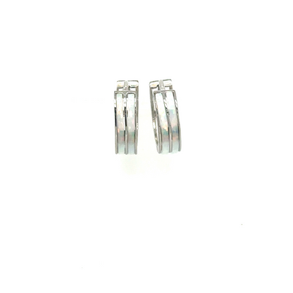 14k White Gold Double Row White Opal Huggie Hoop Earrings
