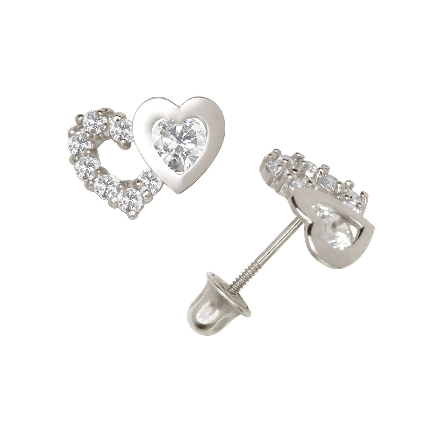 14K Yellow & White Gold Classic CZ Heart Shaped Stud Earrings for Women