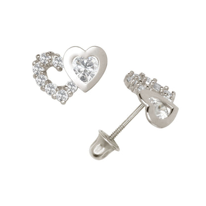 14K Yellow & White Gold Classic CZ Heart Shaped Stud Earrings for Women