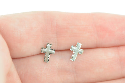 14K Yellow or White Gold Cross Earrings