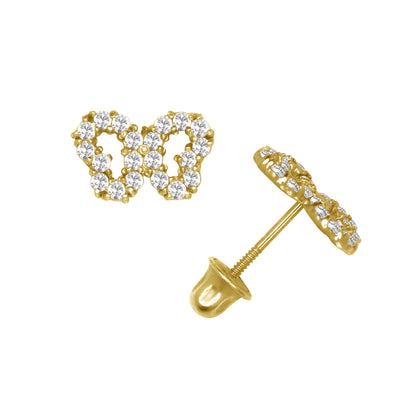14k Yellow or White Gold Butterfly CZ Stud Earrings