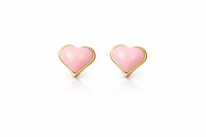 14K Yellow Gold Enamel Heart Baby Stud Earring, Screw back
