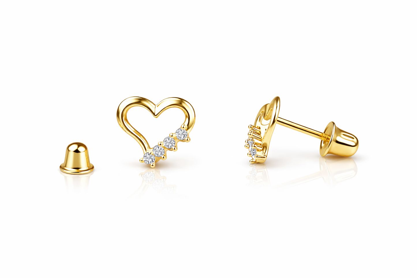 14K White or Yellow Gold Heart Shape CZ Stud Earrings