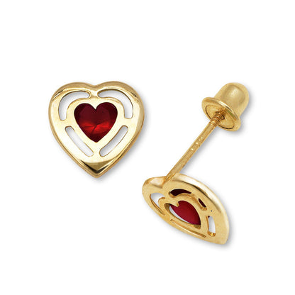14k Yellow & White Gold CZ Open Heart Stud Earrings for Women