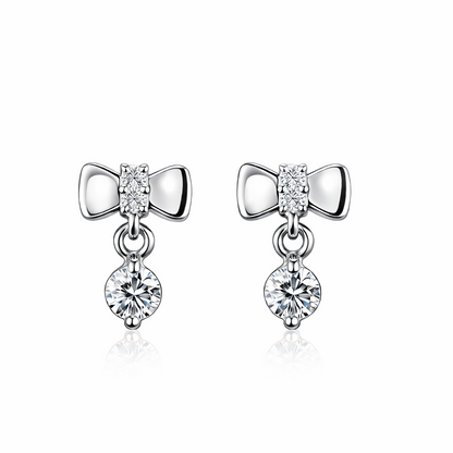 14k Solid White or Yellow Gold Bow Tie Stud Earrings with CZ