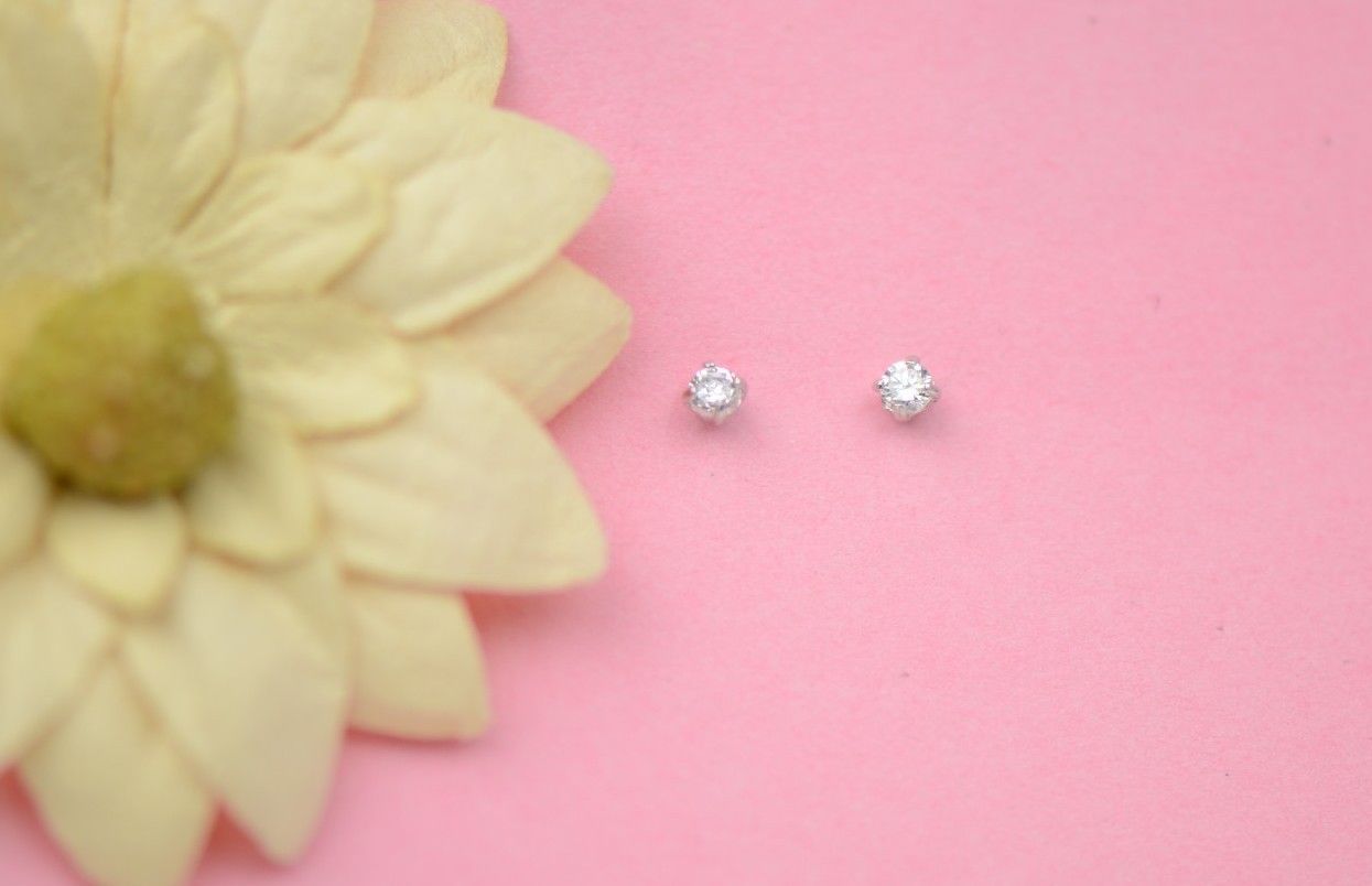 Genuine Lab Grown Diamond Stud Screw Back Earrings in 14k White Gold
