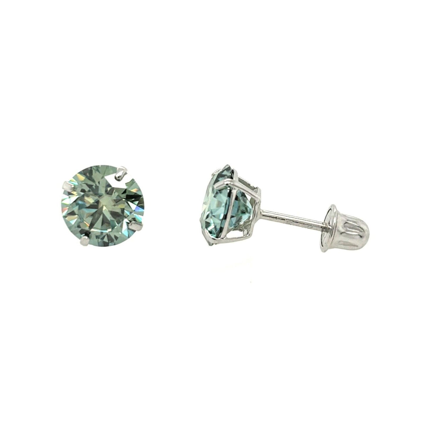 14K Gold GRA Certified D-VVS1 Round Green Moissanite Screw Back Studs Earrings