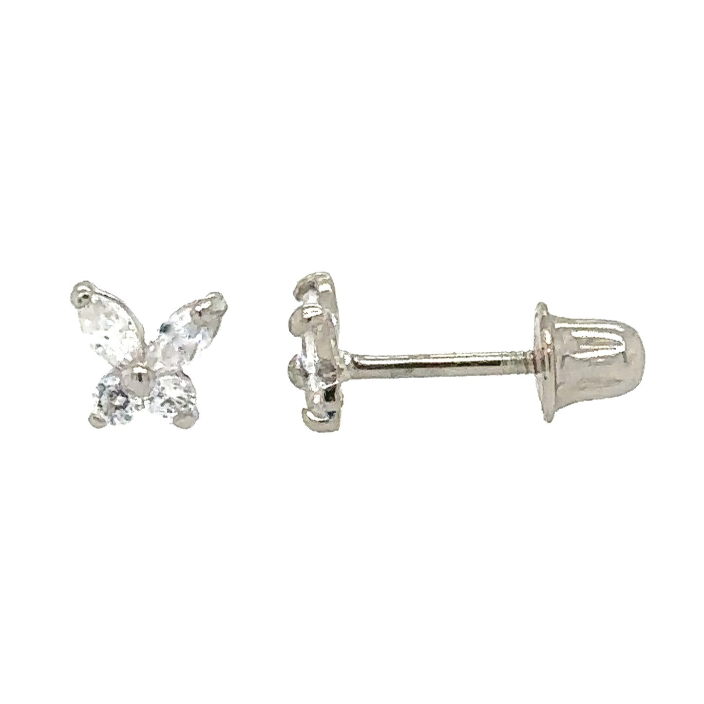 14K Yellow/White Gold Tiny Butterfly CZ Stud Earring with screw back