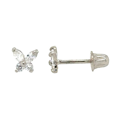 14K Yellow/White Gold Tiny Butterfly CZ Stud Earring with screw back