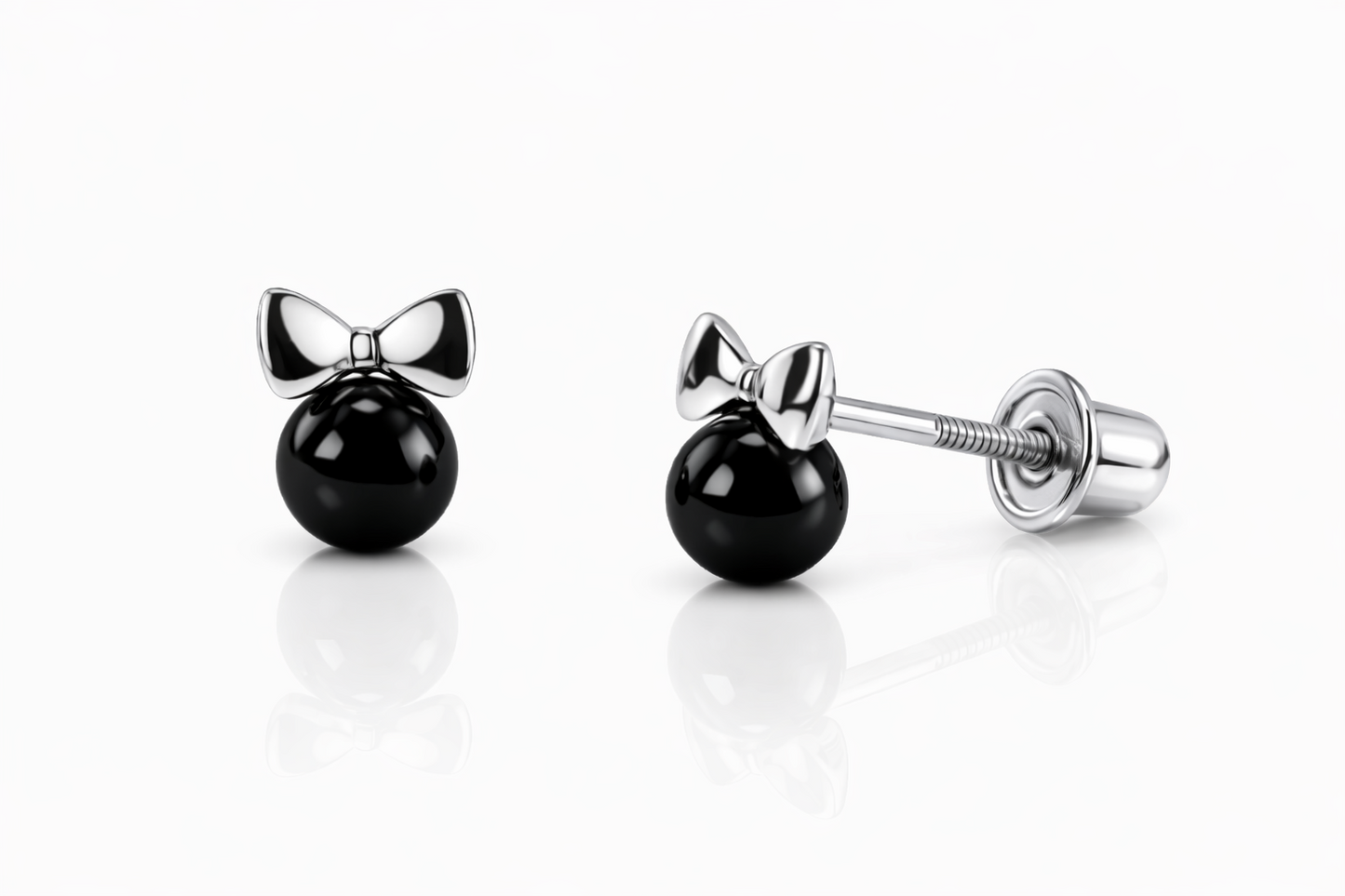 14k Yellow Gold Bow Tie Onyx Stud Earrings/ Screw Back