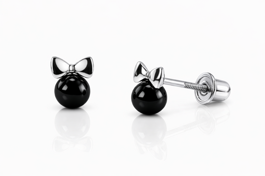 14k Yellow Gold Bow Tie Onyx Stud Earrings/ Screw Back