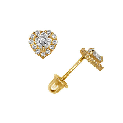 14K Yellow & White Gold Small Gorgeous CZ Heart Shaped Stud Earrings for Women