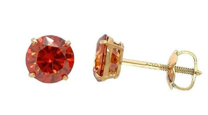 14K Gold GRA Certified D-VVS1 Round Orange Moissanite Screw Back Studs Earrings