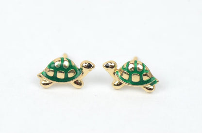 14K Yellow Gold Turtle Screw Backs Children's Stud Earrings