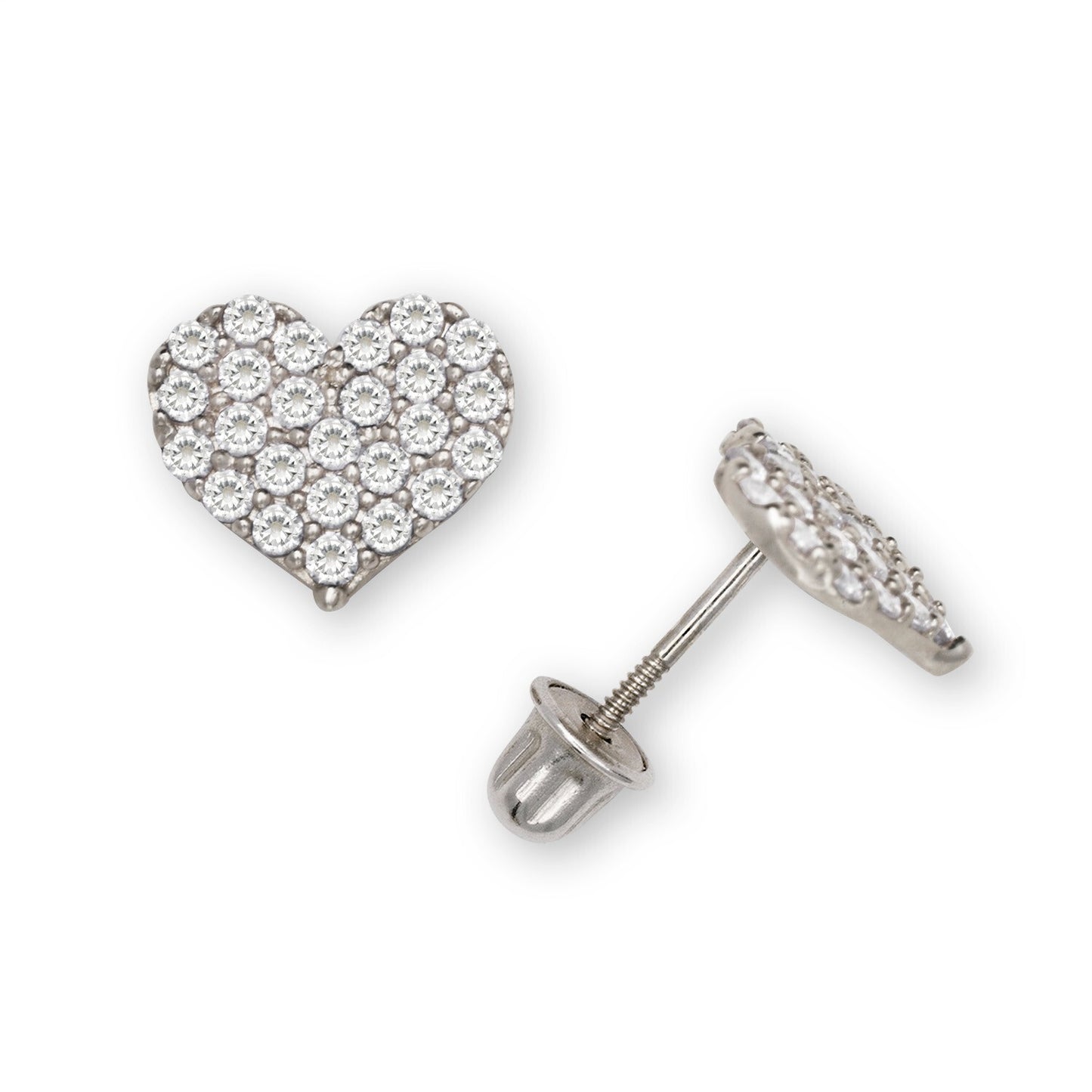 14K Yellow & White Gold Beautiful CZ Heart Shaped Stud Earrings for Women