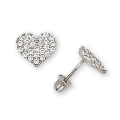 14K Yellow & White Gold Beautiful CZ Heart Shaped Stud Earrings for Women