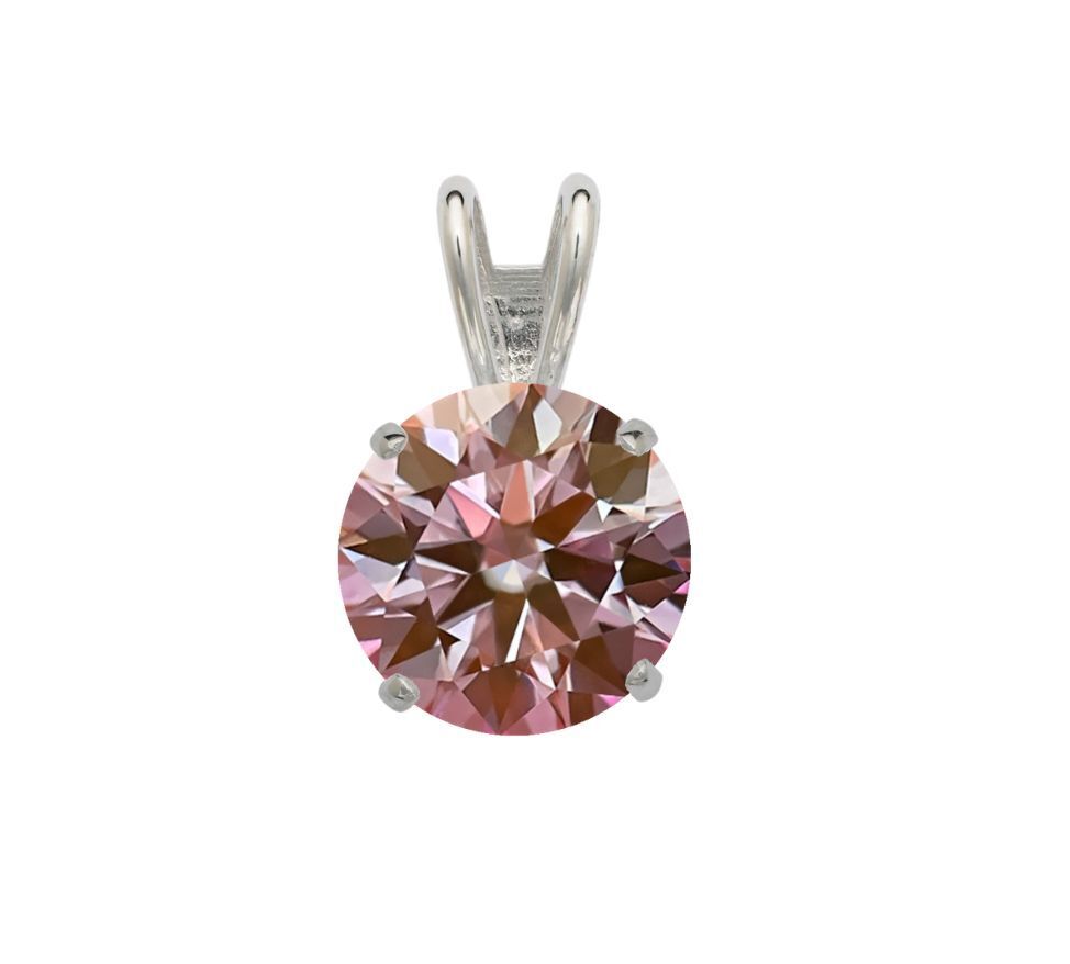 14K Gold GRA Certified D-VVS1 Round Pink Moissanite Pendant