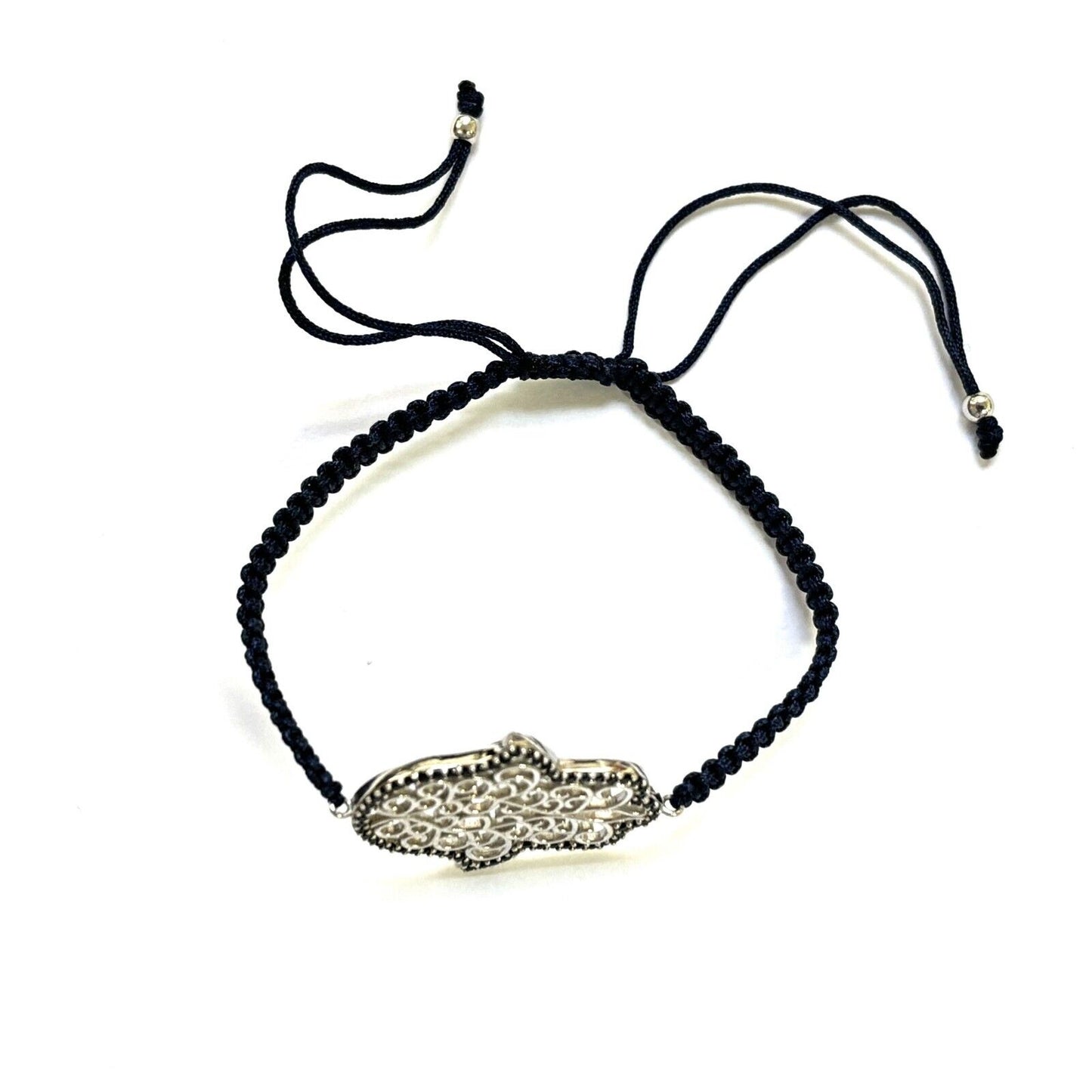 925 Sterling Silver  C Z Hamsa Bracelet 6" Adjustable to 11"