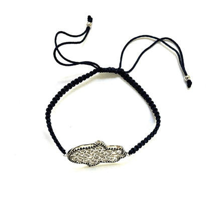 925 Sterling Silver  C Z Hamsa Bracelet 6" Adjustable to 11"