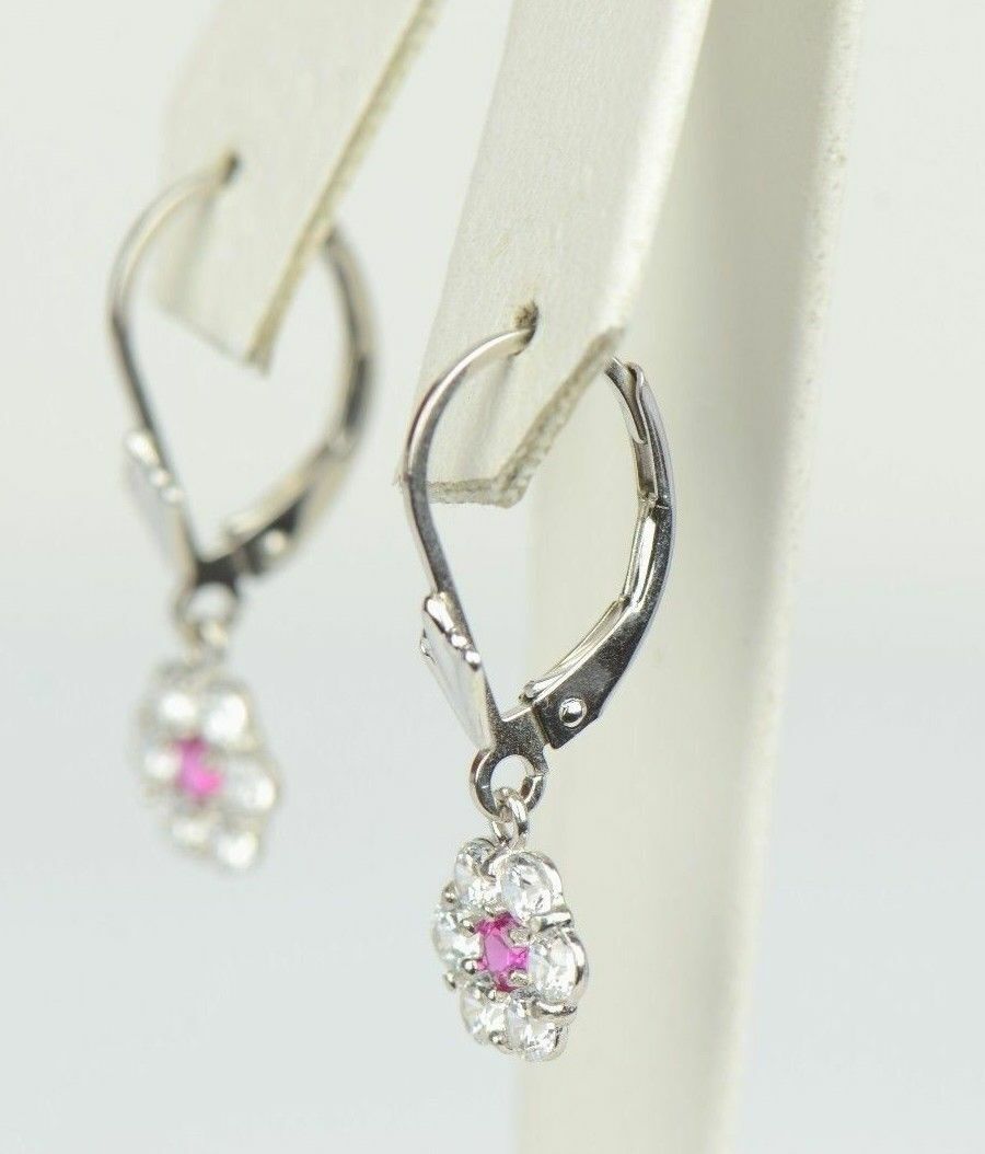 Sterling Silver 925 flower CZ Stone dangle earrings