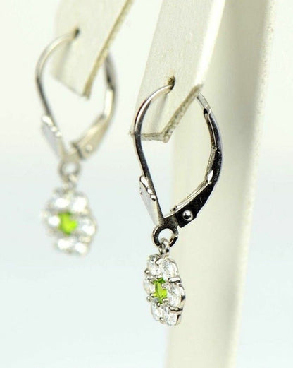 Sterling Silver 925 flower CZ Stone dangle earrings