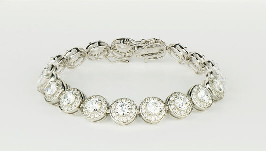 Sterling Silver CZ Tennis Bracelet AAA Halo Round Brilliant Cubic Zirconia Gems