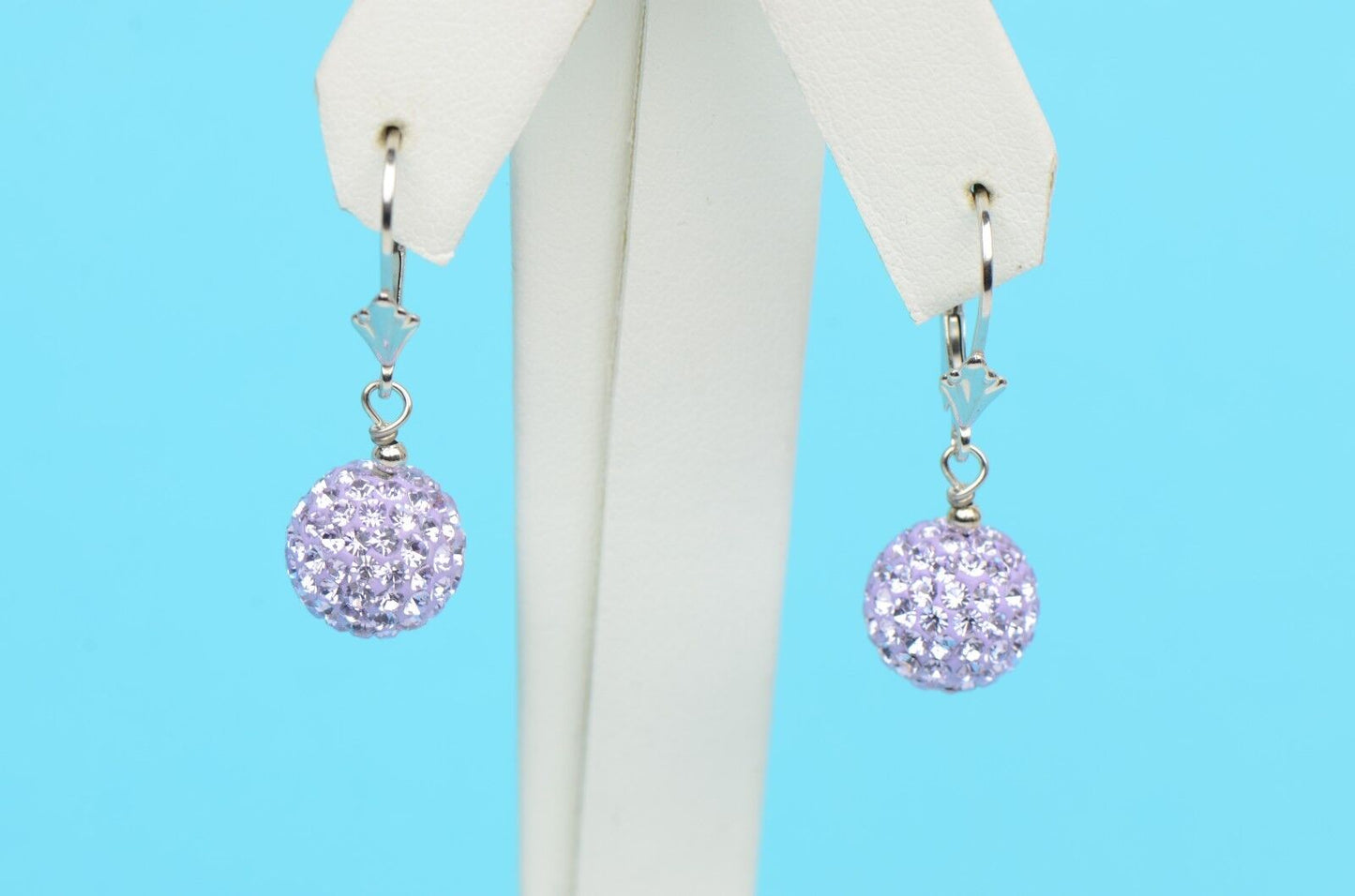 .925 Sterling Silver Sparkle Leverback Dangle Earrings w/Genuine Czech Crystals