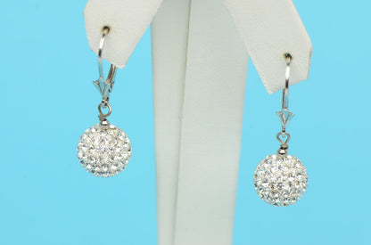 .925 Sterling Silver Sparkle Leverback Dangle Earrings w/Genuine Czech Crystals