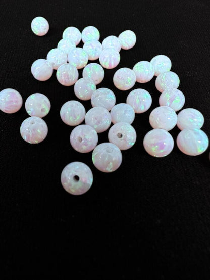 Full Drilled White Synthetic Lab Created Opal Round Beads 6mm