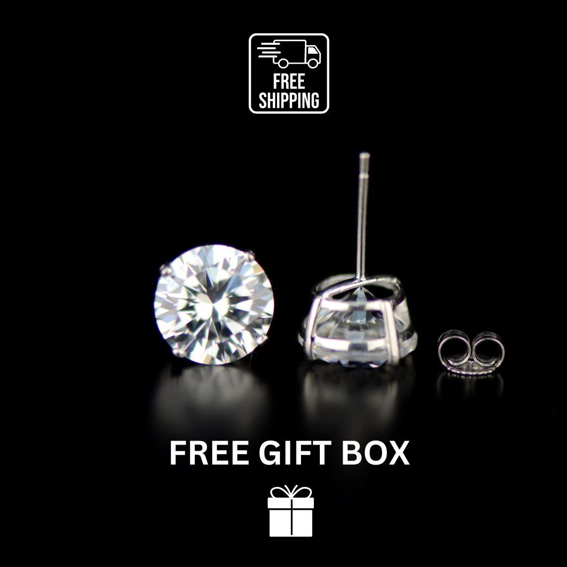 .925 Sterling Silver Round Cut Cubic Zirconia Basket Setting Style Stud Earrings