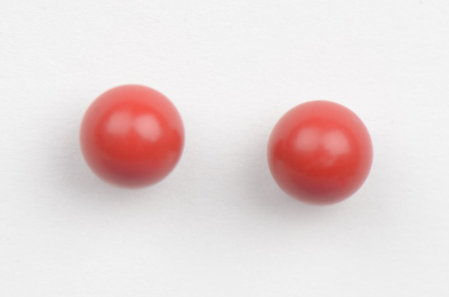 Sterling Silver 925 Red Round Coral Stud Earrings 4-8mm with Push Back