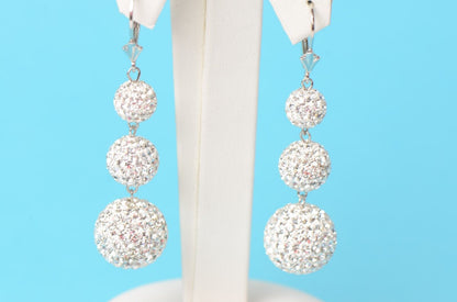 .925 Sterling Silver Sparkle Leverback Dangle Earrings w/Genuine Czech Crystals