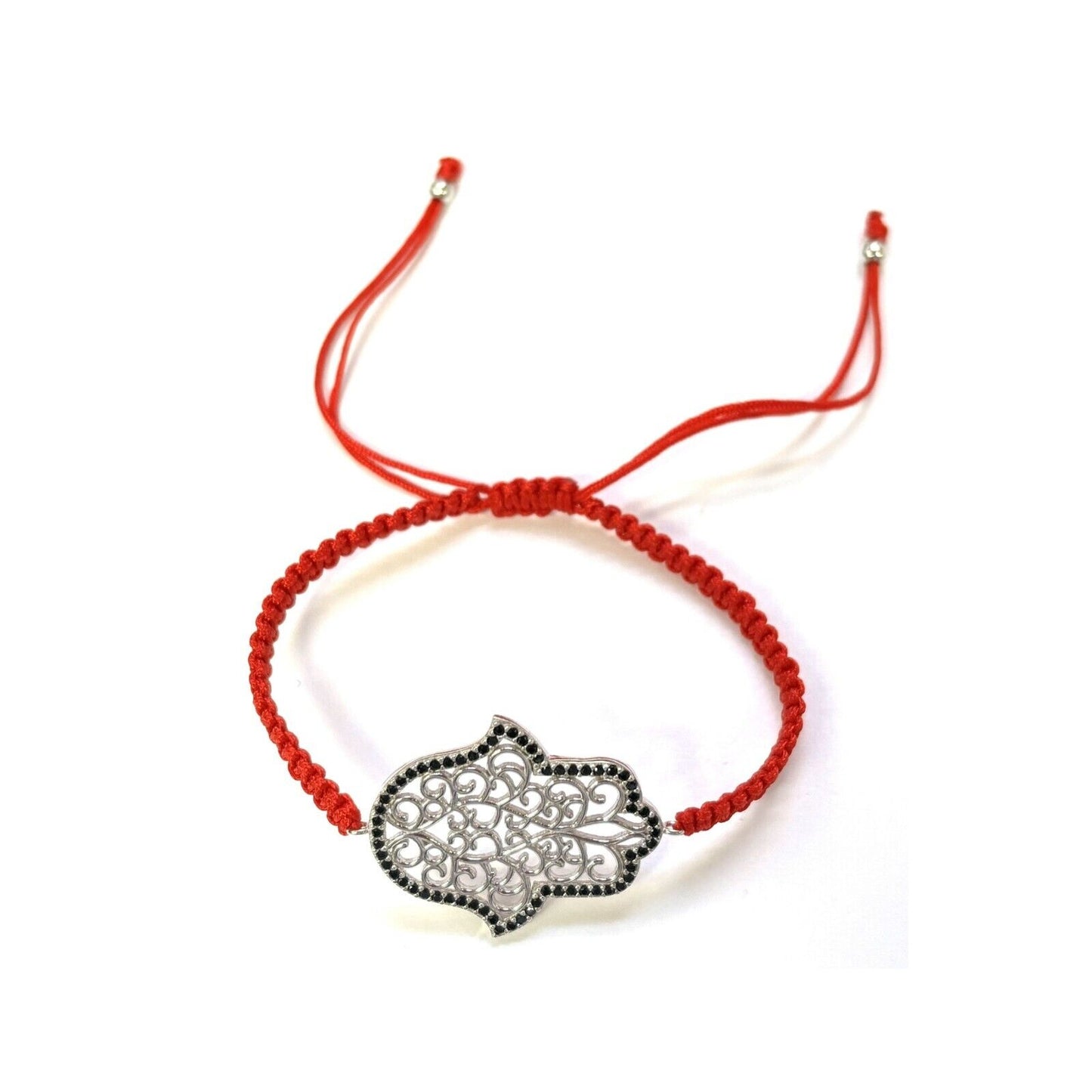 925 Sterling Silver  C Z Hamsa Bracelet 6" Adjustable to 11"