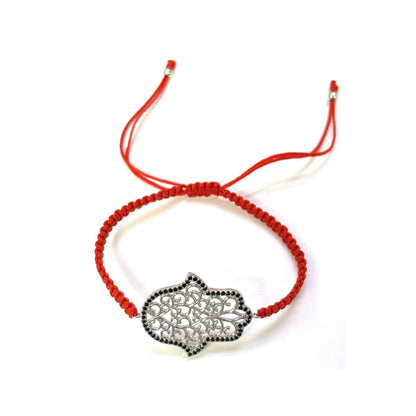 925 Sterling Silver  C Z Hamsa Bracelet 6" Adjustable to 11"