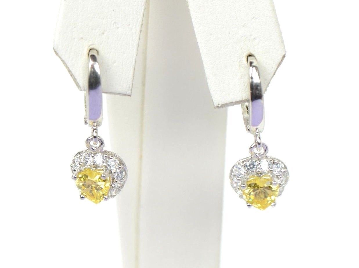 Sterling Silver Heart CZ Dangle Earrings