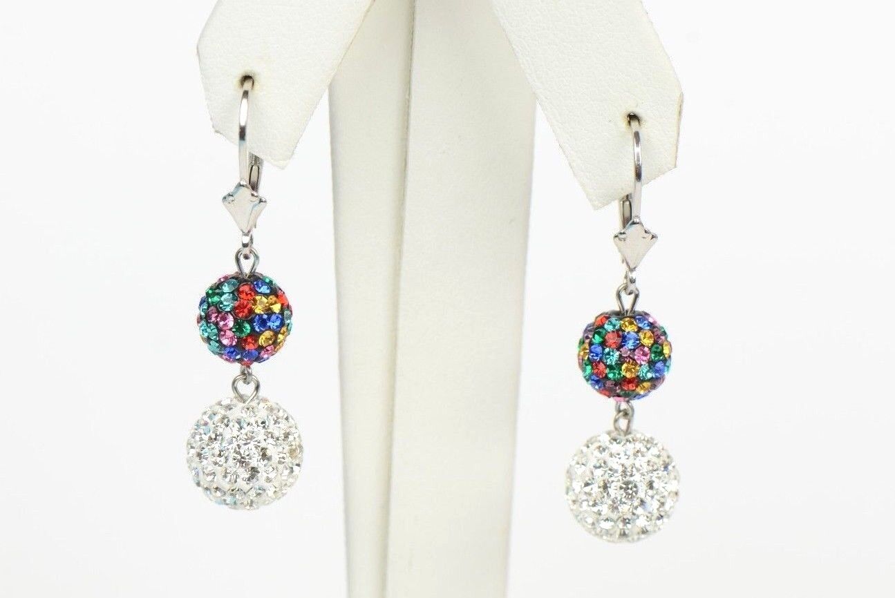 .925 Sterling Silver Sparkle Leverback Dangle Earrings w/Genuine Czech Crystals