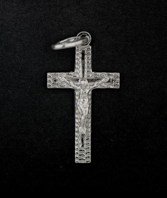 Sterling Silver Jesus Christ Marble Cross Pendant 925