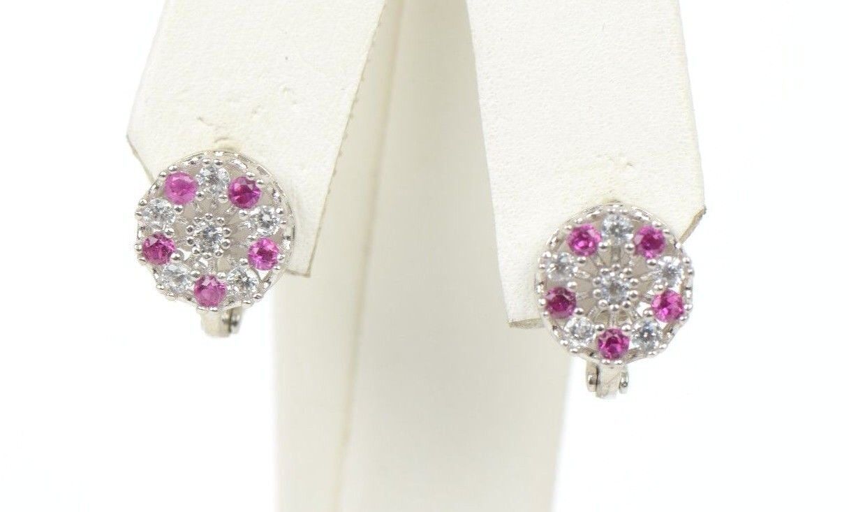 Sterling Silver 925 CZ Round Halo Fancy Leverback Earrings w/ 12month Birthstone