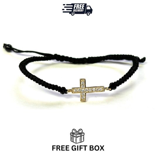 925 Sterling Silver String CZ Bracelet Cross 6" Adjustable to 11"