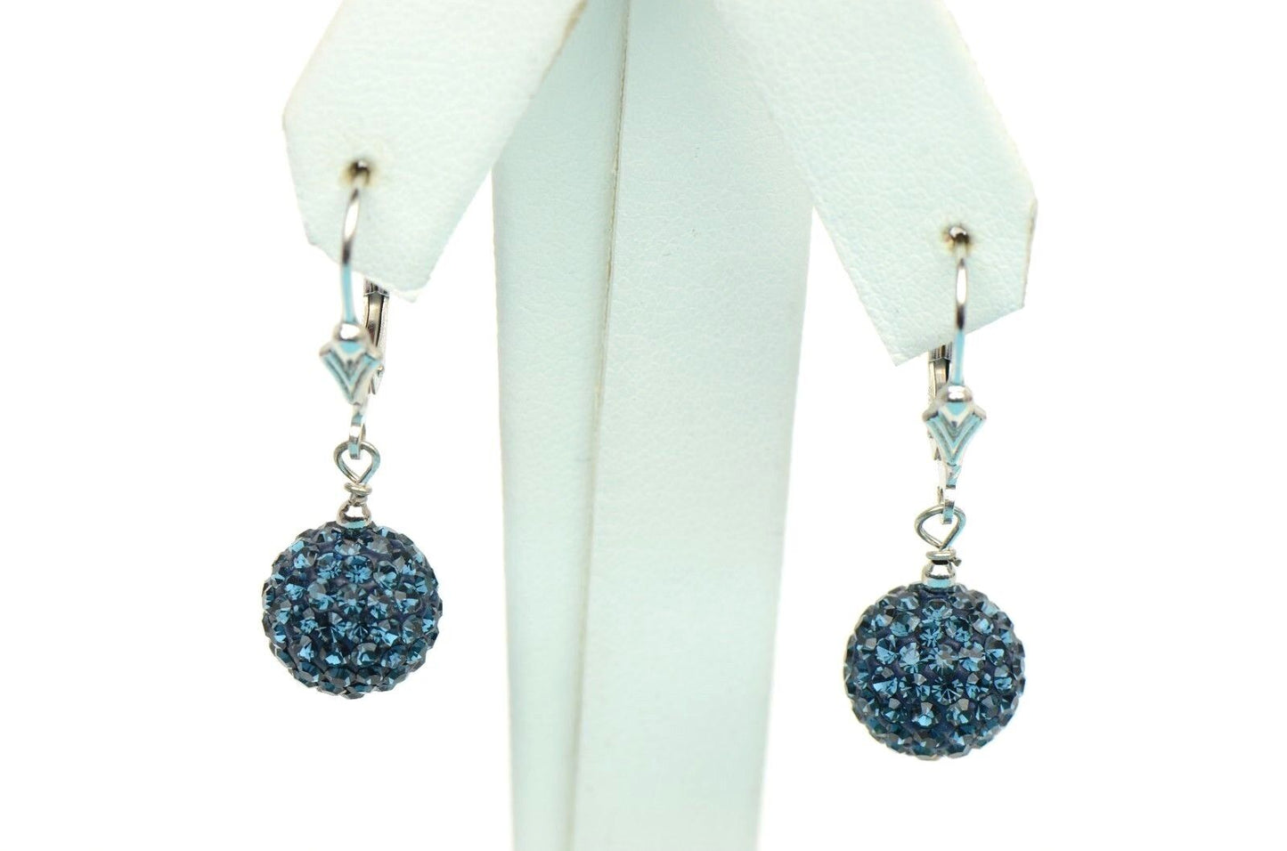 .925 Sterling Silver Sparkle Leverback Dangle Earrings w/Genuine Czech Crystals