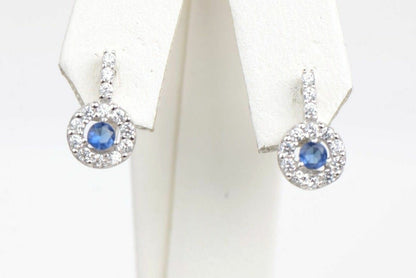 Sterling Silver with Birthstone Round Leverback Halo Earrings Gemstone